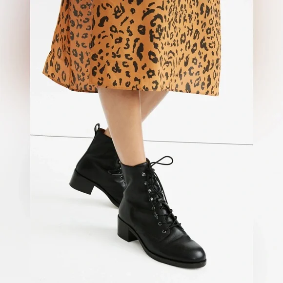 New Madewell Women Combat The Patti Lace Up Boots Black Size 6.5 - Picture 1 of 8